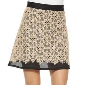 DKNY Black and Nude Mesh Lace A-Line Mini Skirt